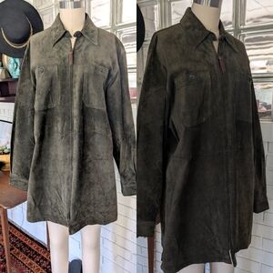 Ralph Lauren Dark Olive Green Suede Shacket Size XL
